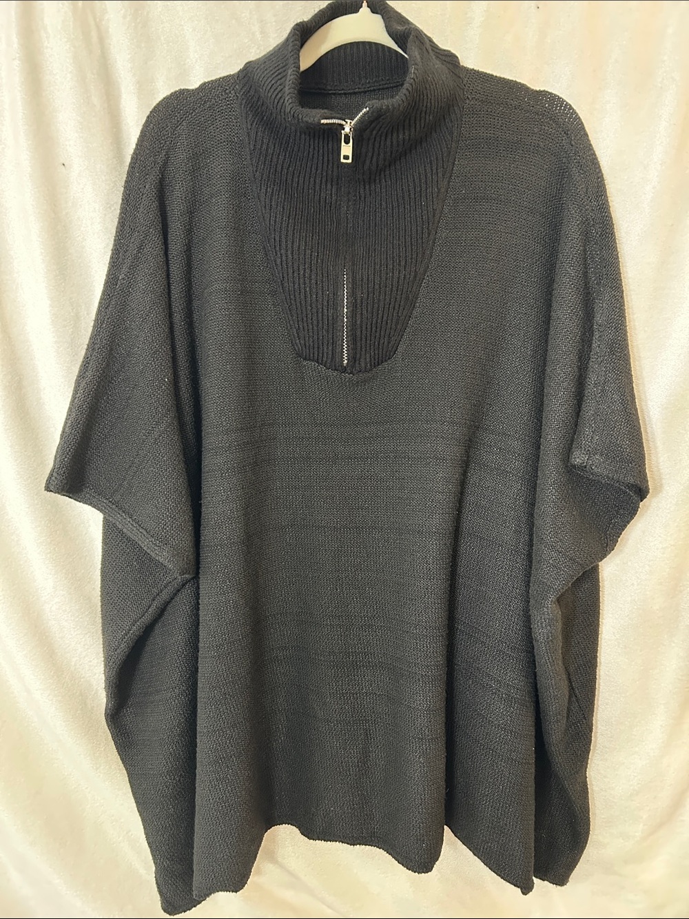 Women’s Black Zip-Neck Knit Short Sleeve Sweater